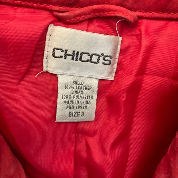 Chico's Red Suede Jacket coat zip bomber jacket plus size  XL/16 zip leather - Picture 13 of 15